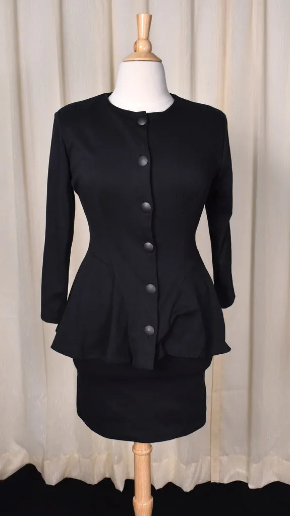 1940s Style Black Peplum Skirt Suit