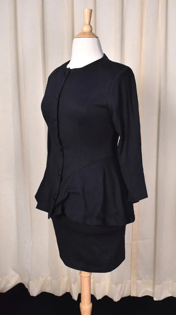 1940s Style Black Peplum Skirt Suit