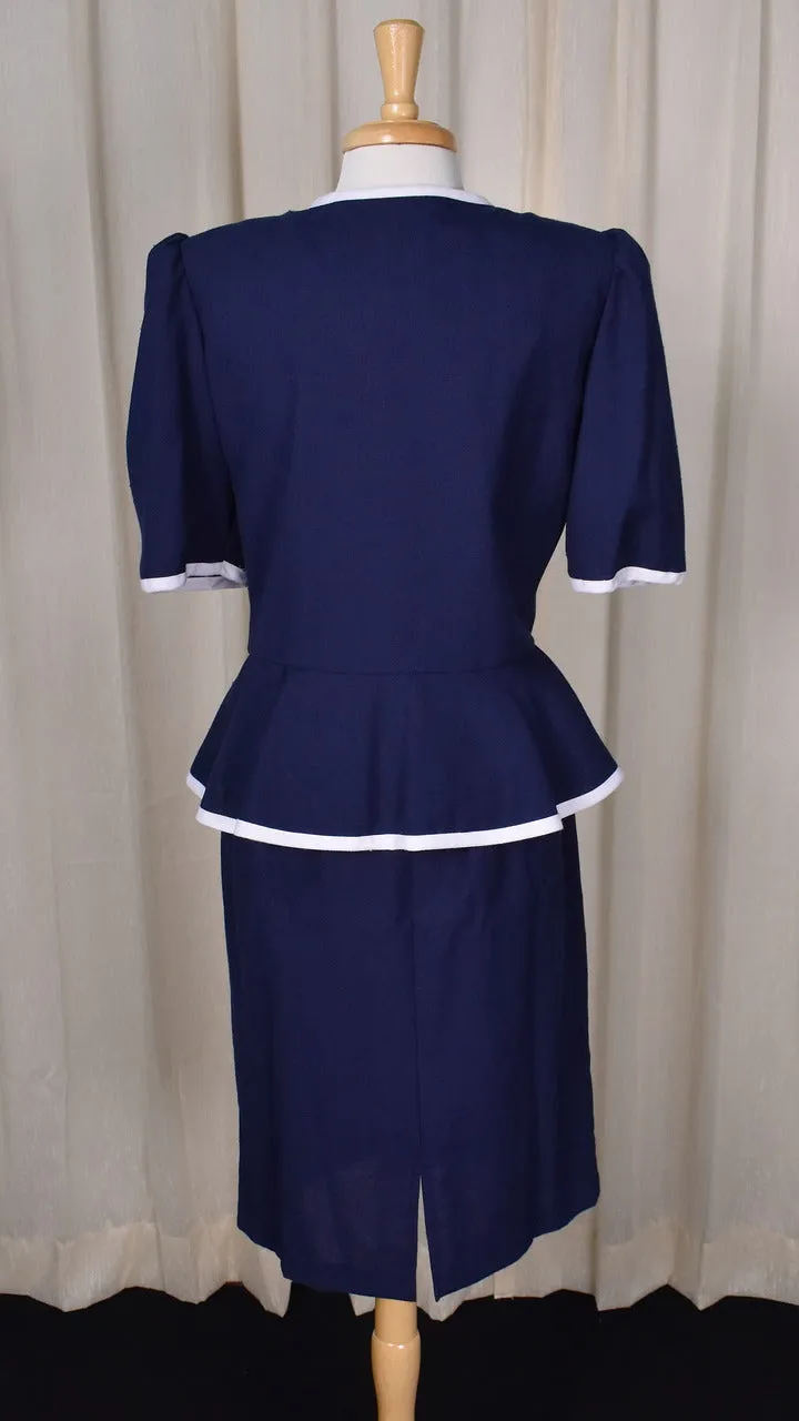 1940s Style Navy Peplum Skirt Suit