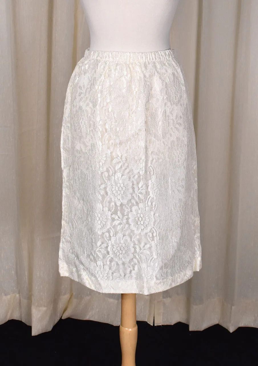 1940s Style Romantic Cream Lace Skirt Suit