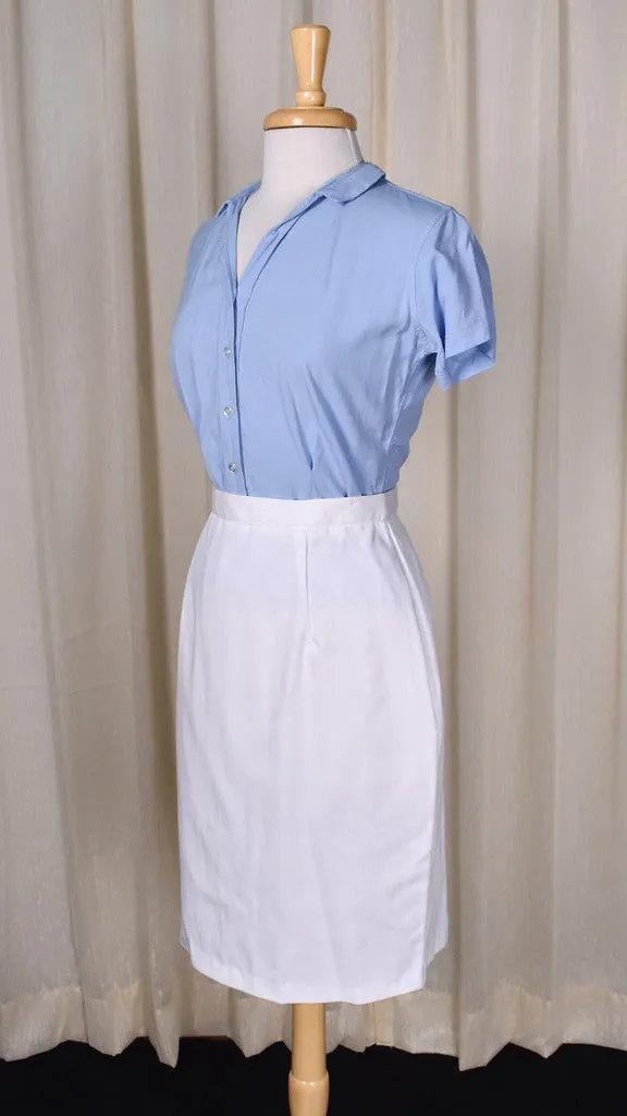 1950s Style White Button Back Pencil Skirt