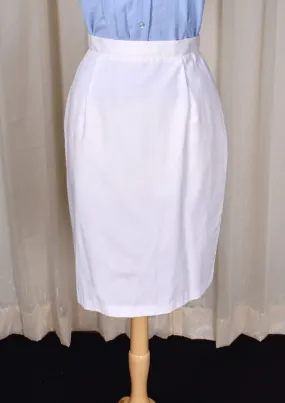 1950s Style White Button Back Pencil Skirt