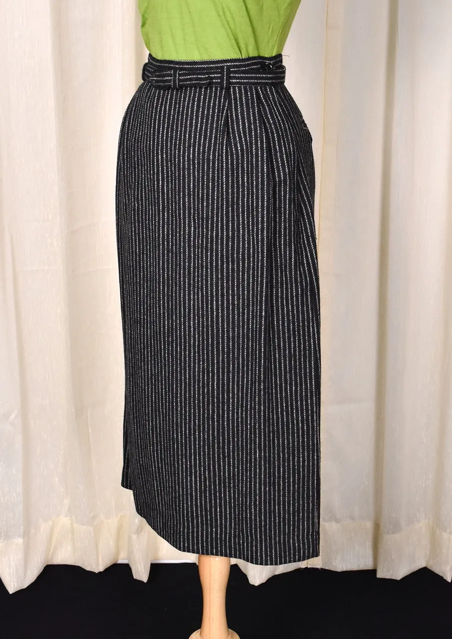 1950s Vintage Black & White Pinstripe Wool Pencil Skirt