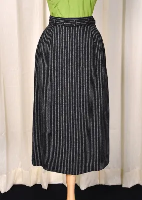 1950s Vintage Black & White Pinstripe Wool Pencil Skirt