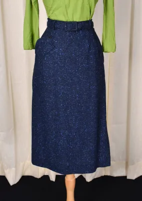 1950s Vintage Blue & Black Tweed Pencil Skirt