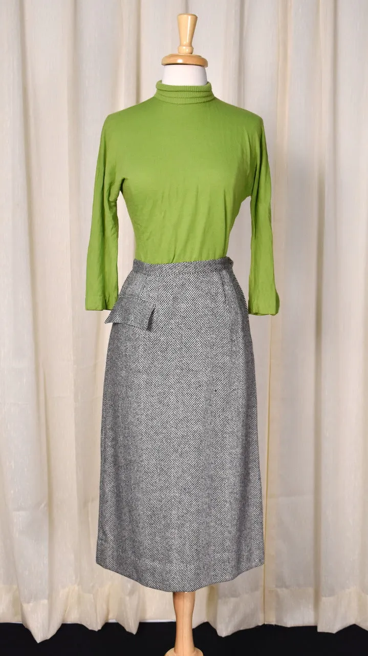 1950s Vintage  Gray Chevron Flap Pocket Pencil Skirt Tailored by h. Schreier