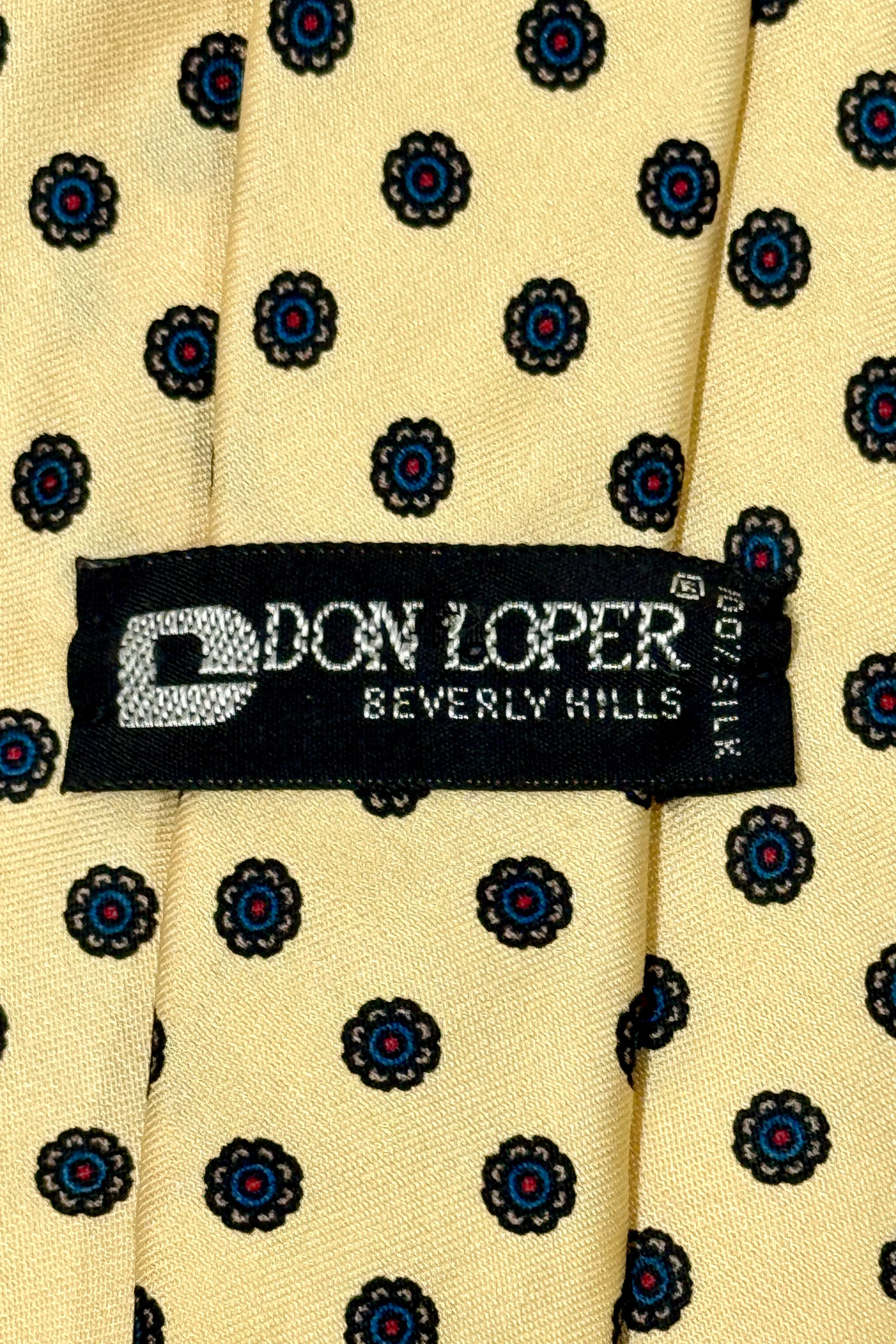 1970’S DON LOPER BEVERLY HILLS MADE IN ITALY 100% SILK PATTERNED HANDMADE TIE