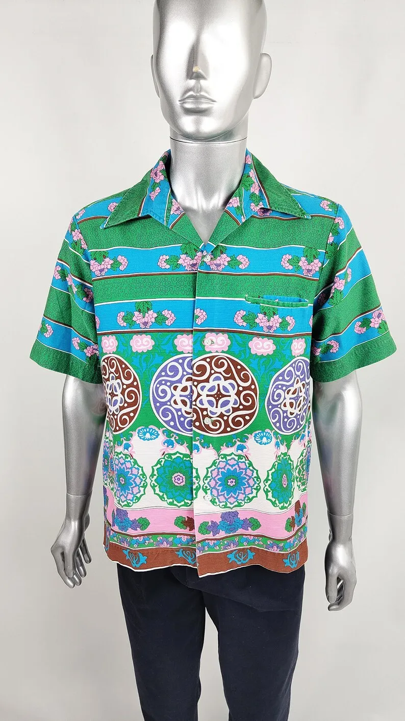 1970s Mens Hawaiian Vintage Psychedelic Shirt