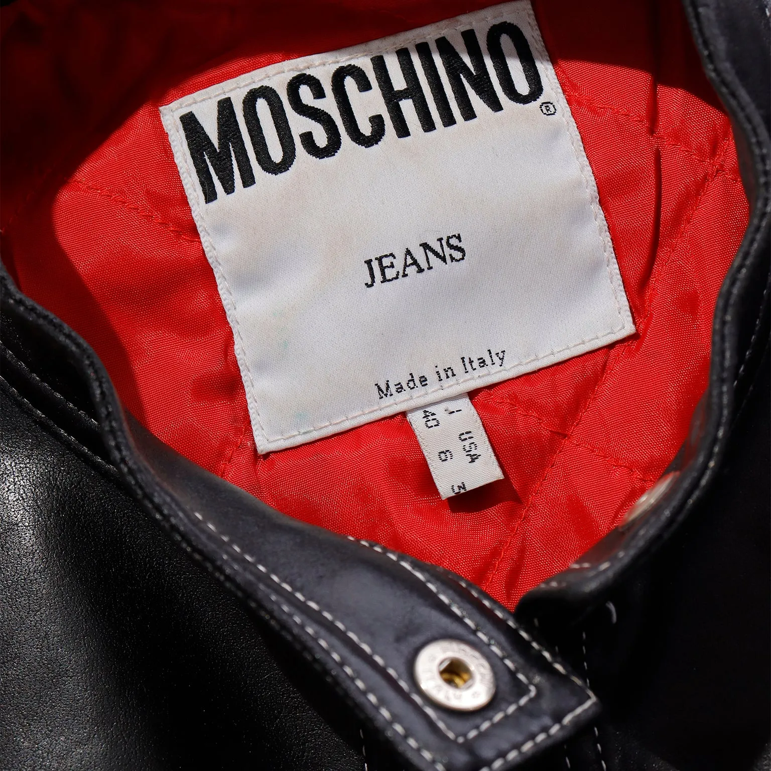 1990s Moschino Jeans Black Moto Jacket w Red & White Stripes The Nanny