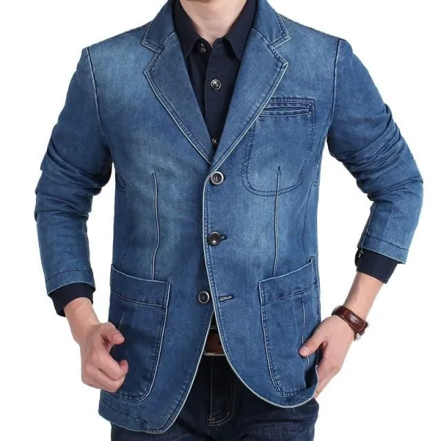 4XL Mens Denim Blazer Men Fashion Cotton Vintage Suit Outerwear Male Blue Coat Denim Jacket Men Slim Fit Jeans Blazers MY161