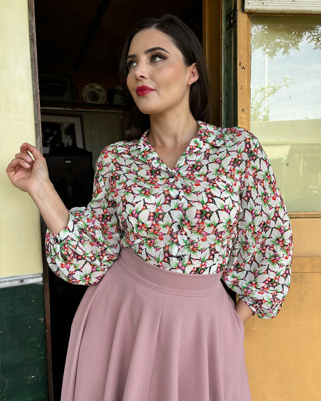 50s Lola Blouse in Beautyberry Georgette