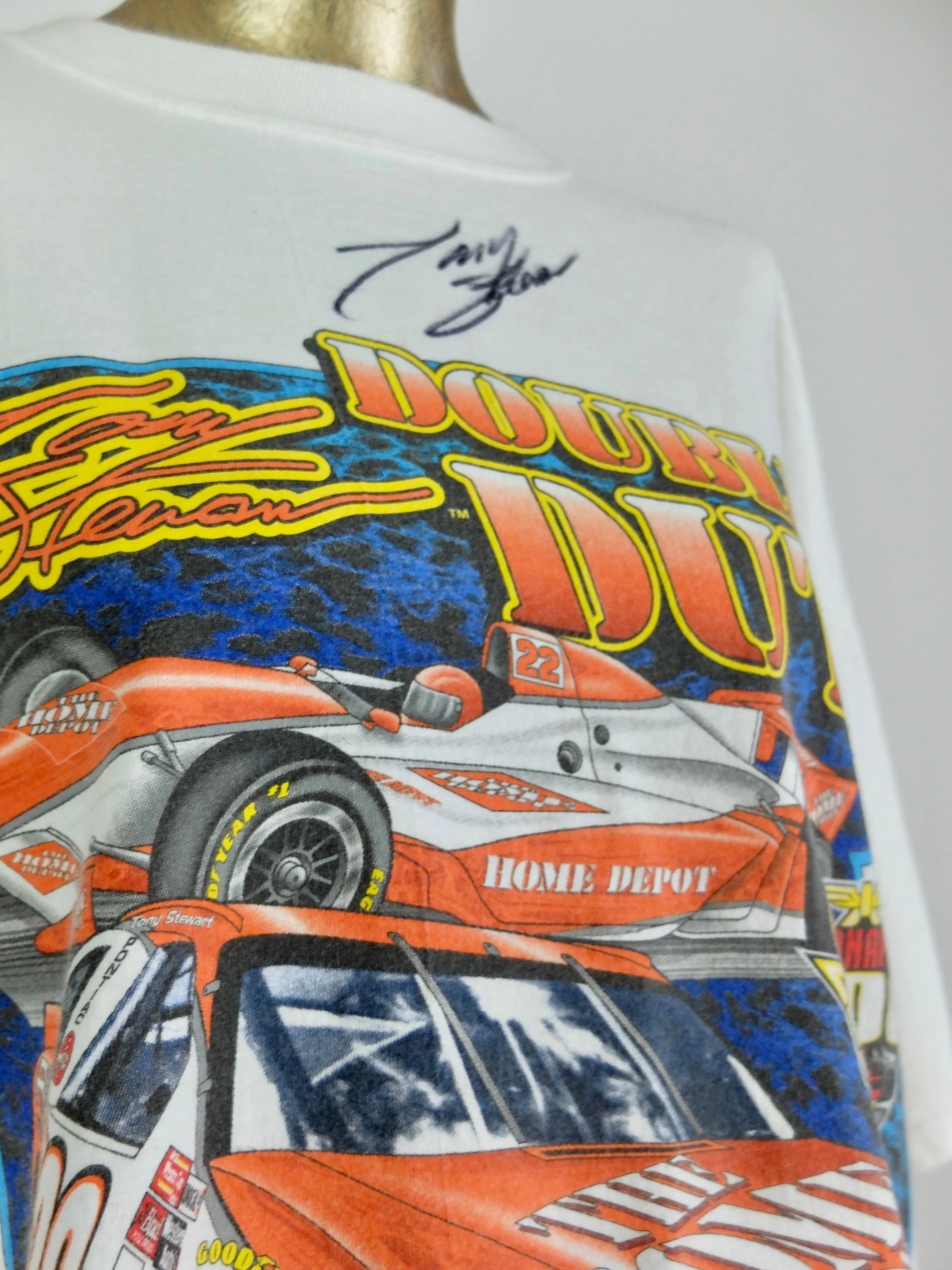 90s Signed Tony Stewart NASCAR Short Sleeve Graphic Race Car T-Shirt