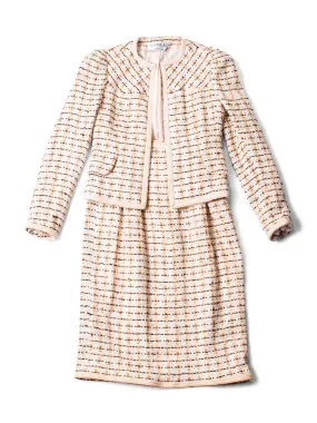 Adolfo New York Vintage Tweed Jacket Skirt Set Beige