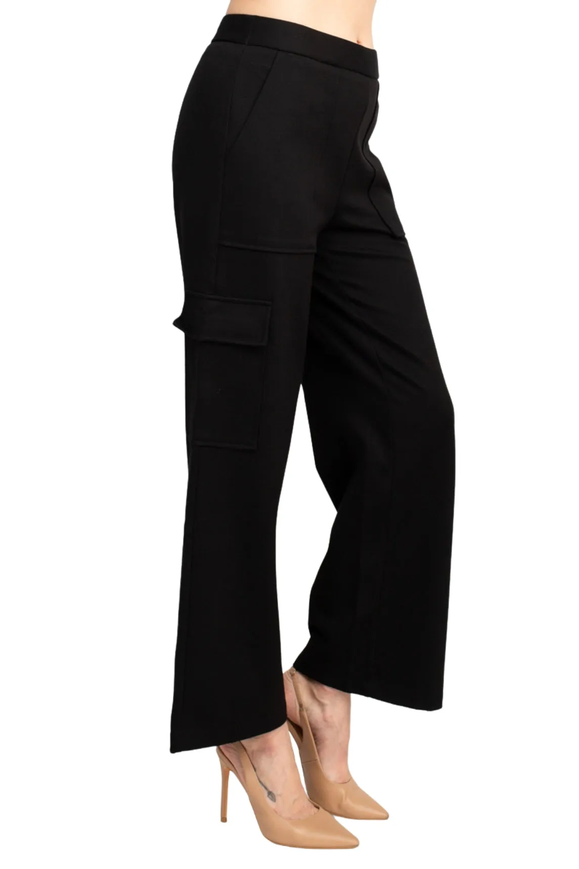 Adrianna Papell mid banded waist cargo pull on solid ponte pant