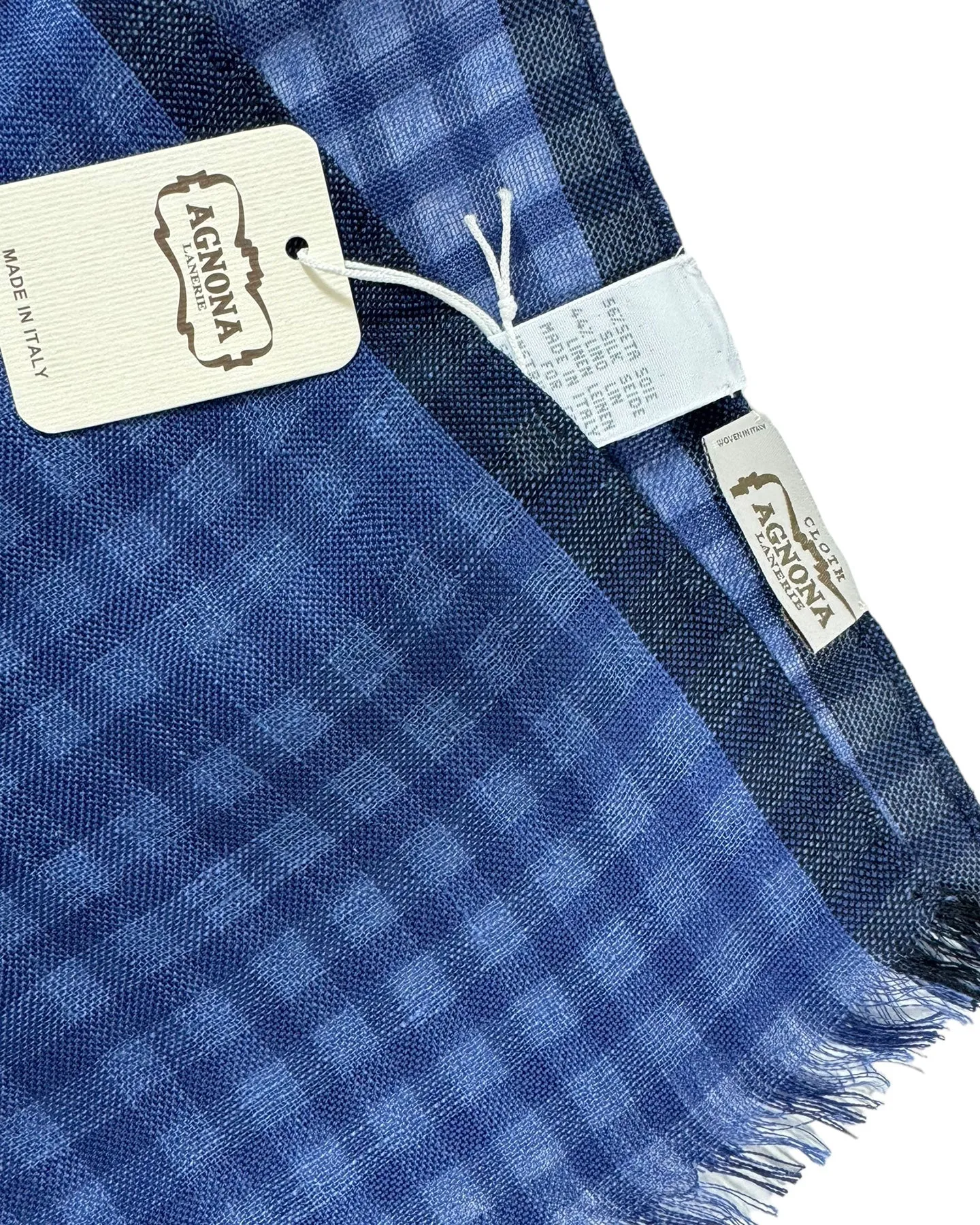 Agnona Scarf Dark Blue Check - Luxury Silk Linen Shawl SALE