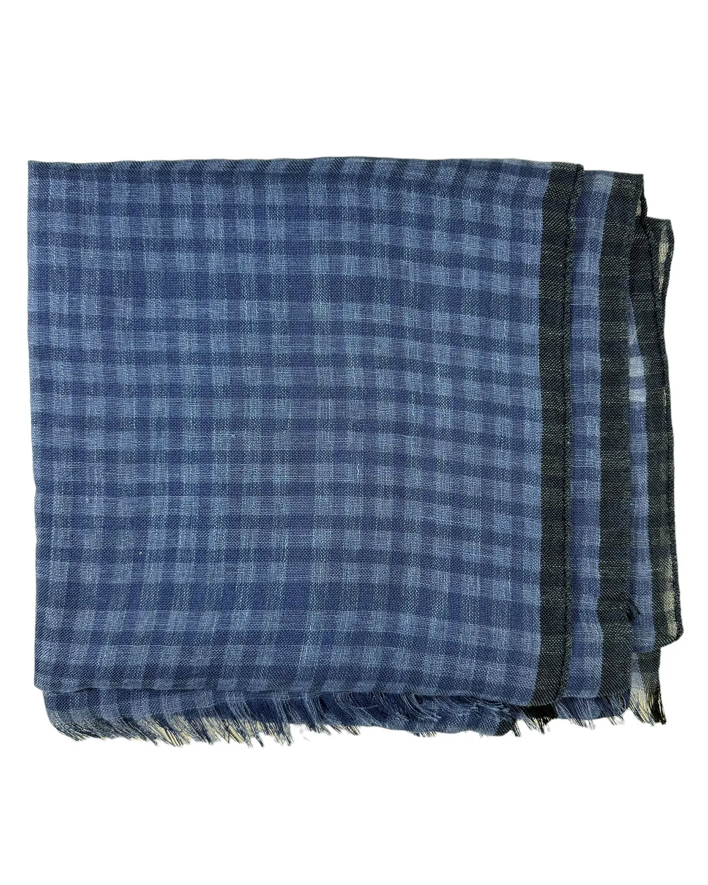 Agnona Scarf Dark Blue Check - Luxury Silk Linen Shawl SALE