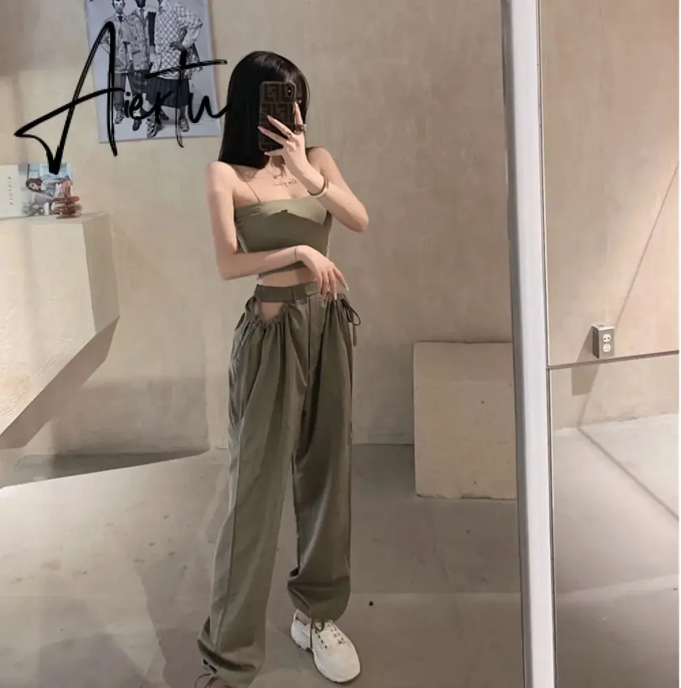 Aiertu Streetwear Women's Cargo Harem Pants Hip Hop High Waist Casual Female Track Pants Joggers Trousers Fashion Harajuku Women Pants