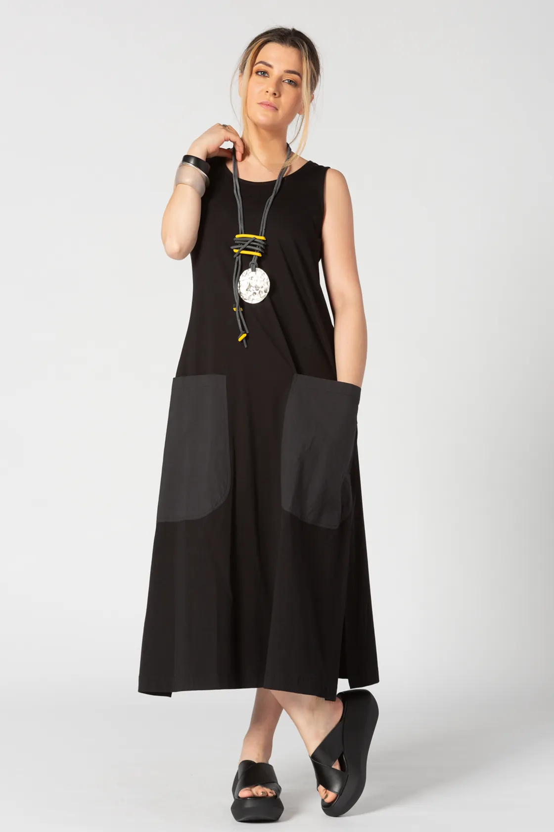 ALEMBIKA Pockets Dress in Black Jersey