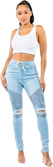 American Bazi Women's High Waist Shirred Moto Joggers