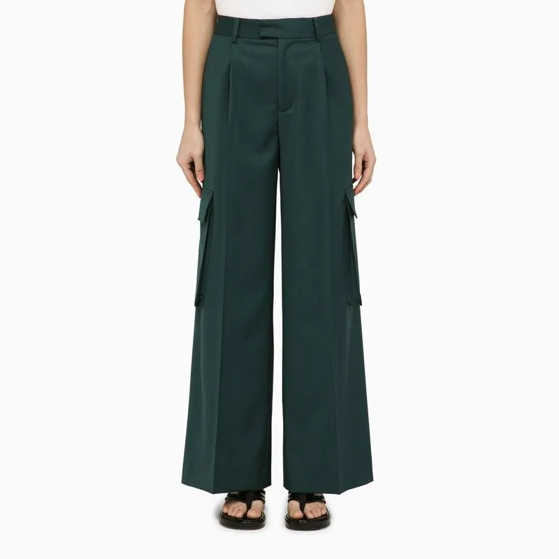 AMIRI Forest Green Wool Wide Trousers for Women