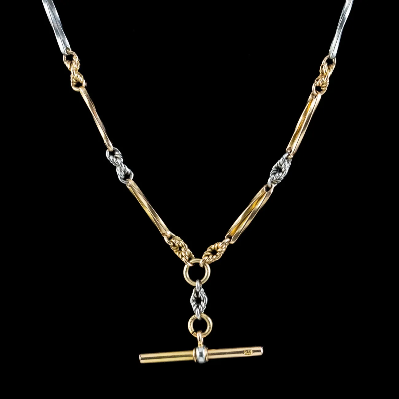 Antique Edwardian Albert Chain Necklace 18ct Gold And Platinum