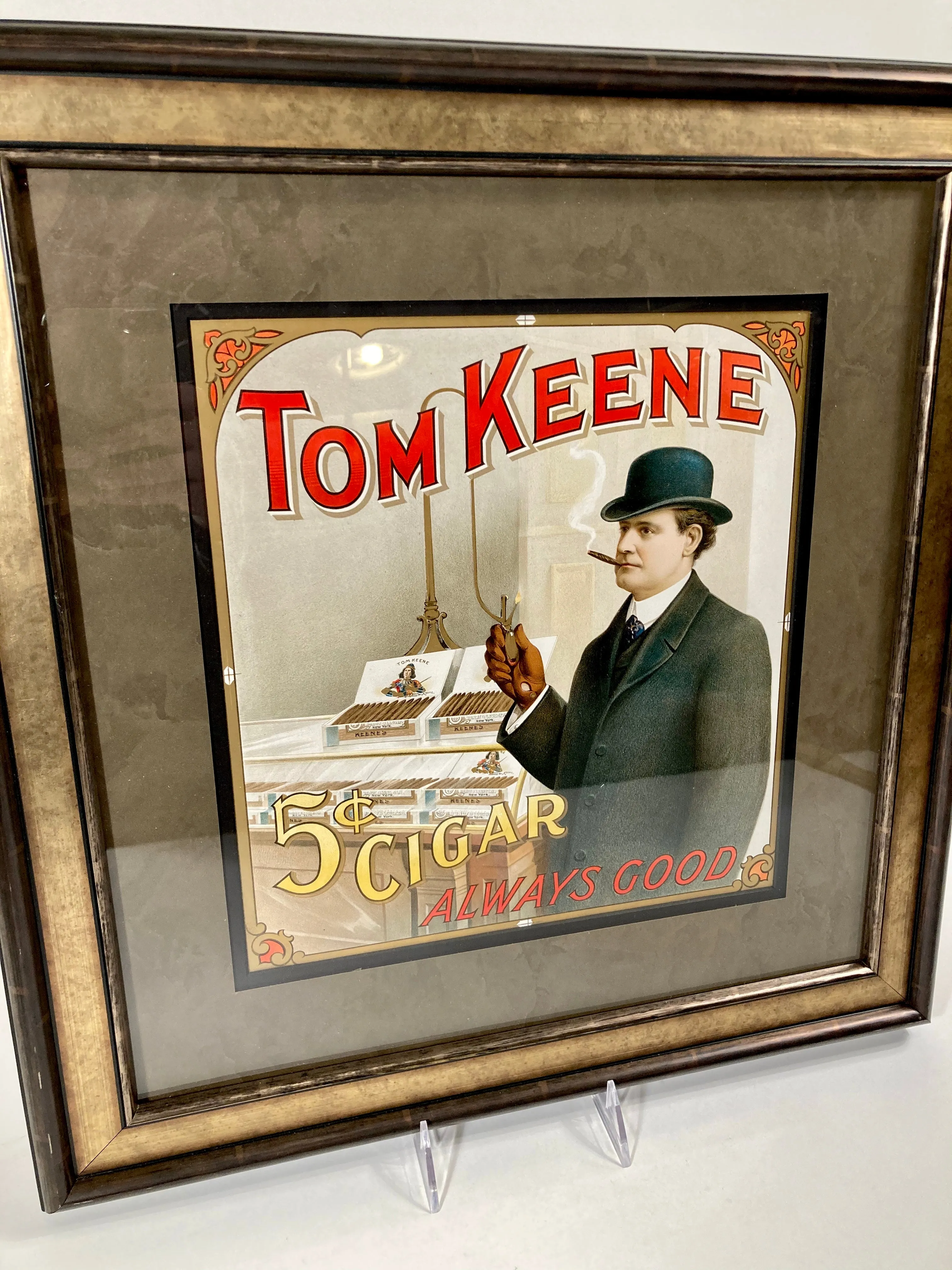 Antique, Original Framed TOM KEENE CIGARS Lithograph, Tobacco Advertisement