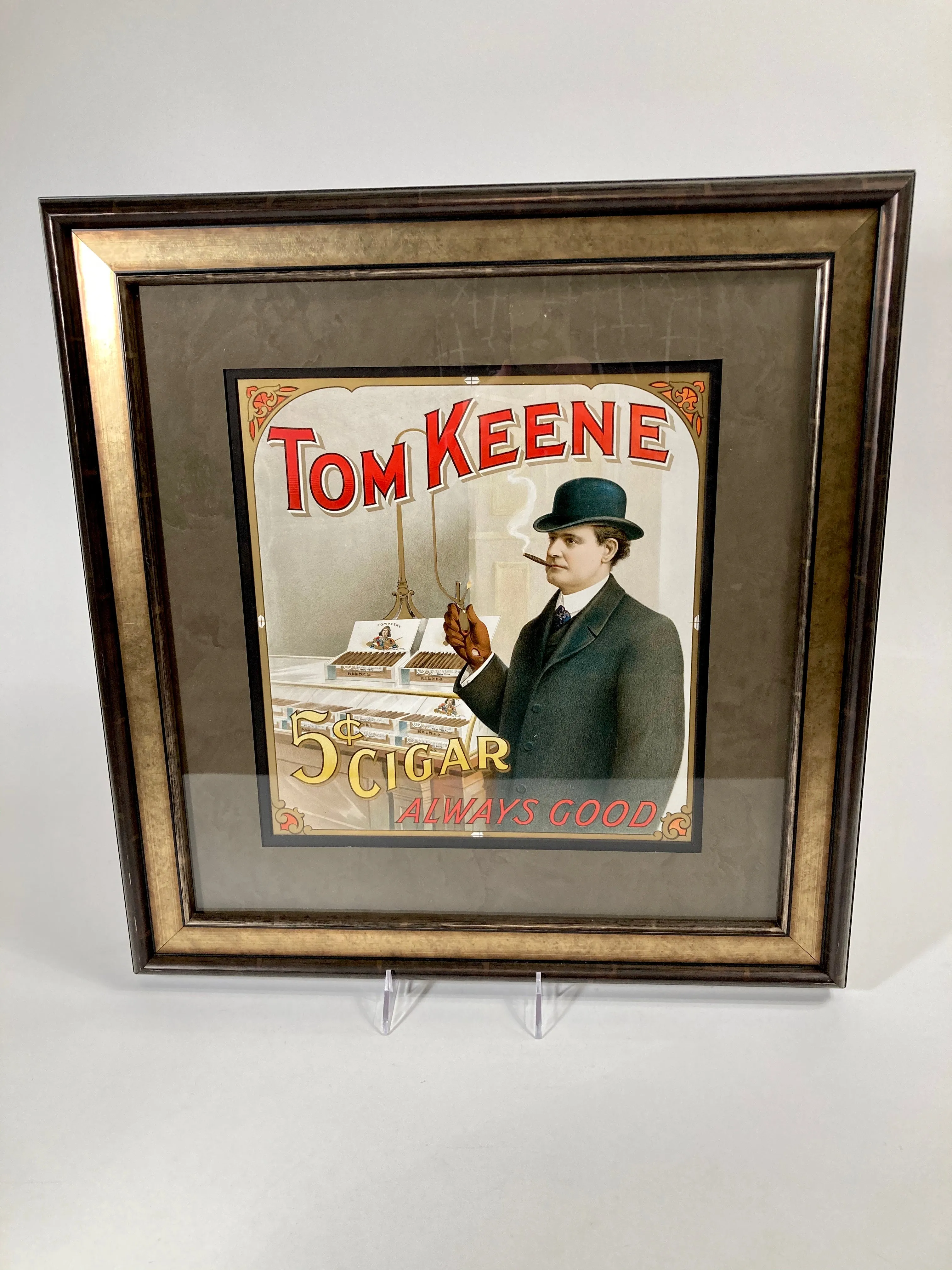 Antique, Original Framed TOM KEENE CIGARS Lithograph, Tobacco Advertisement