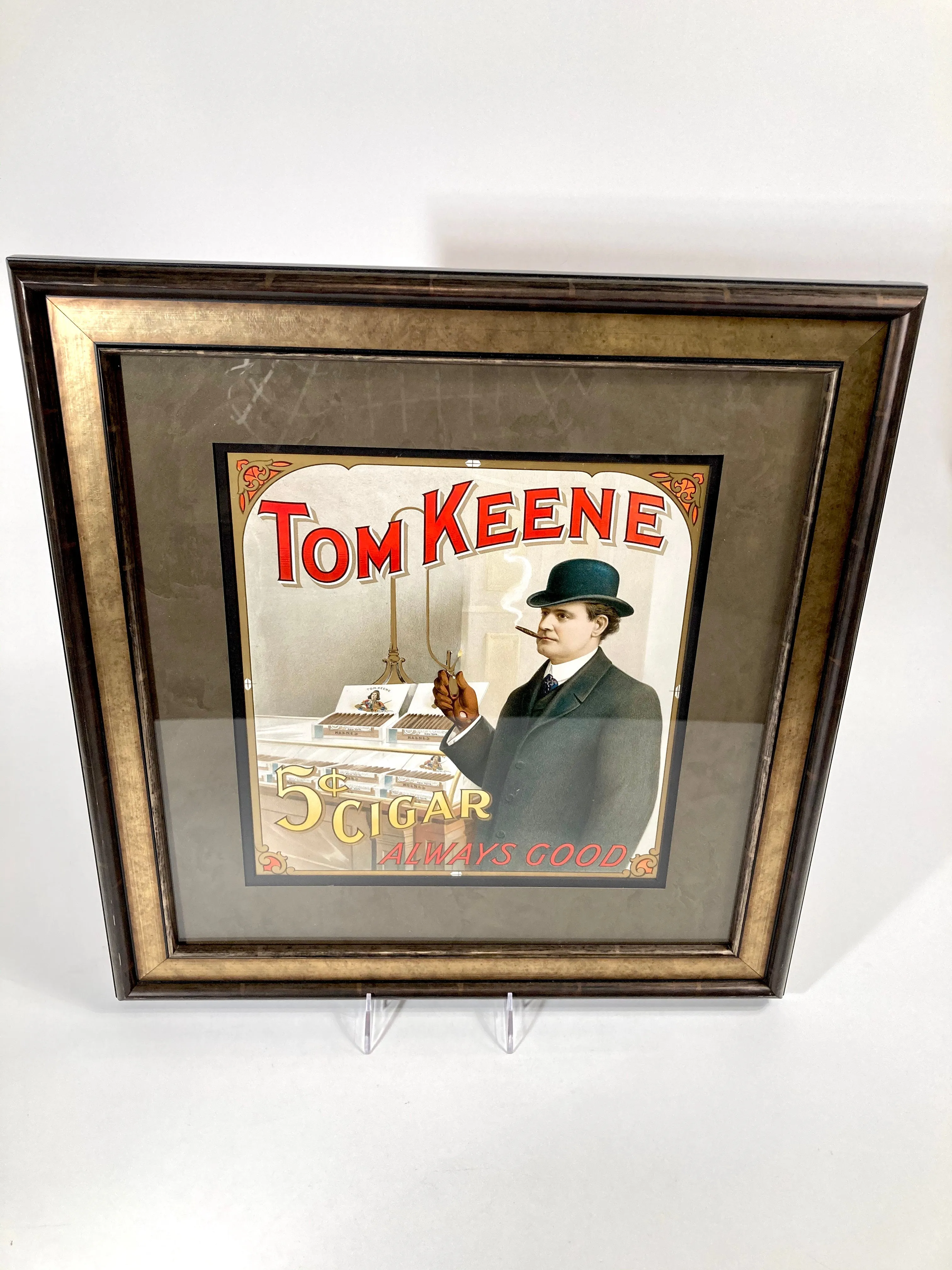 Antique, Original Framed TOM KEENE CIGARS Lithograph, Tobacco Advertisement