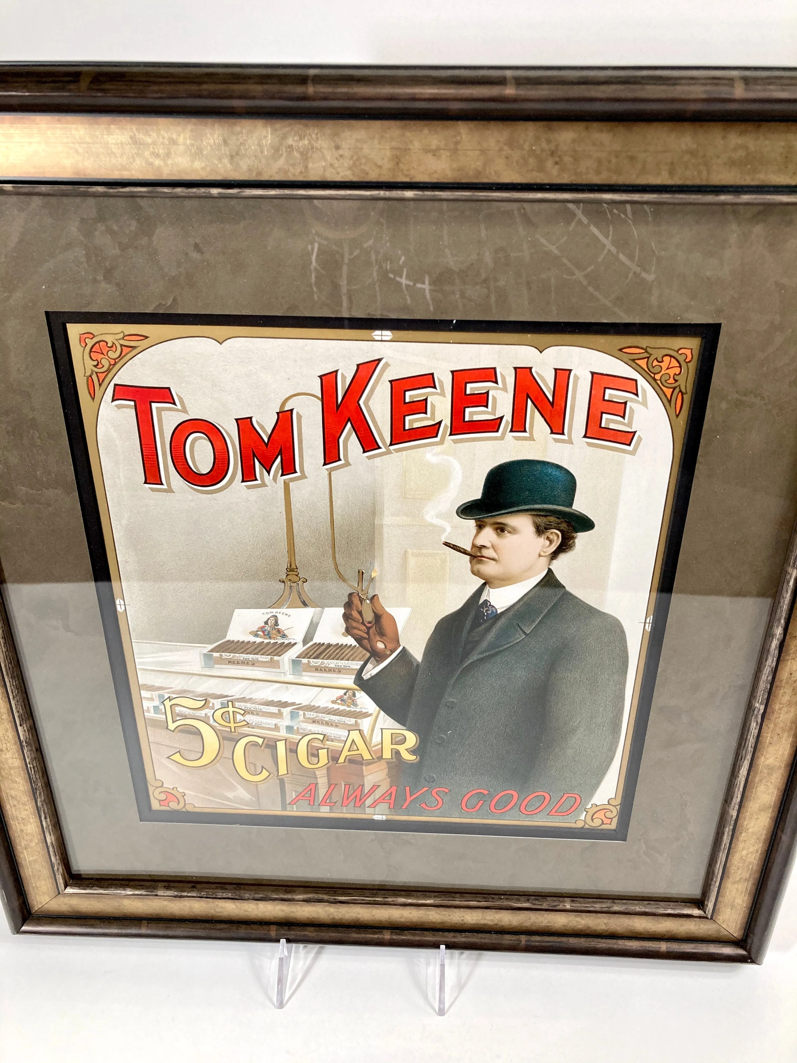 Antique, Original Framed TOM KEENE CIGARS Lithograph, Tobacco Advertisement