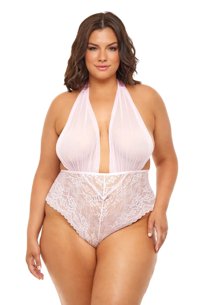 Aria Sheer Plunge Halter Teddy • Curve