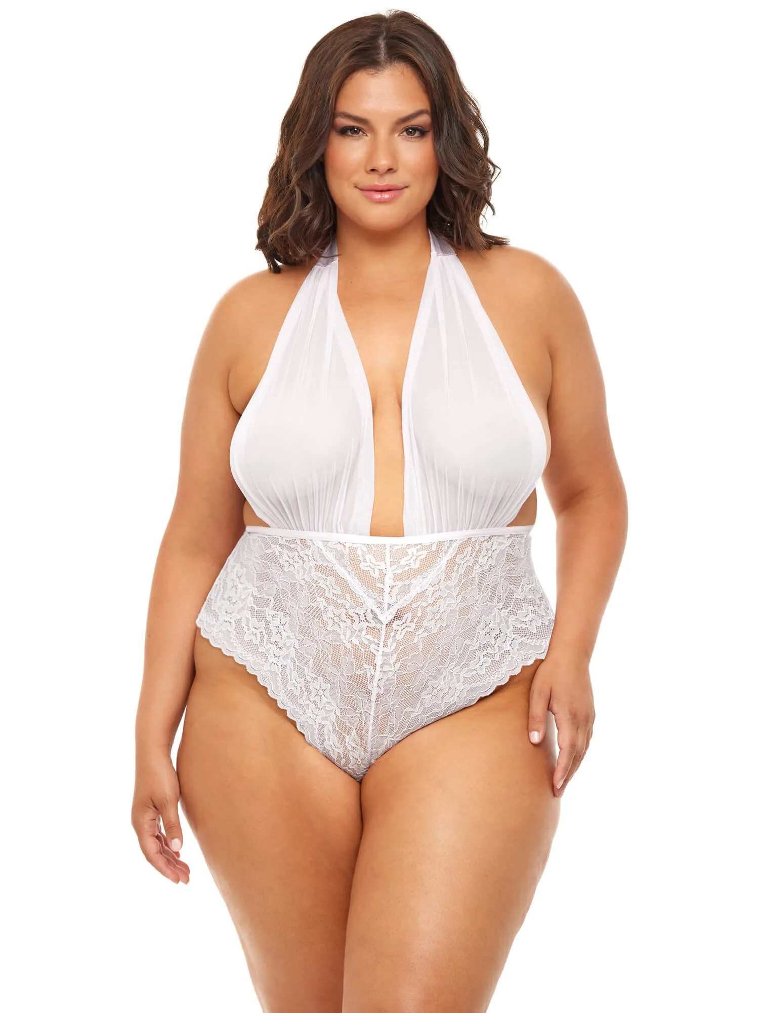 Aria Sheer Plunge Halter Teddy • Curve