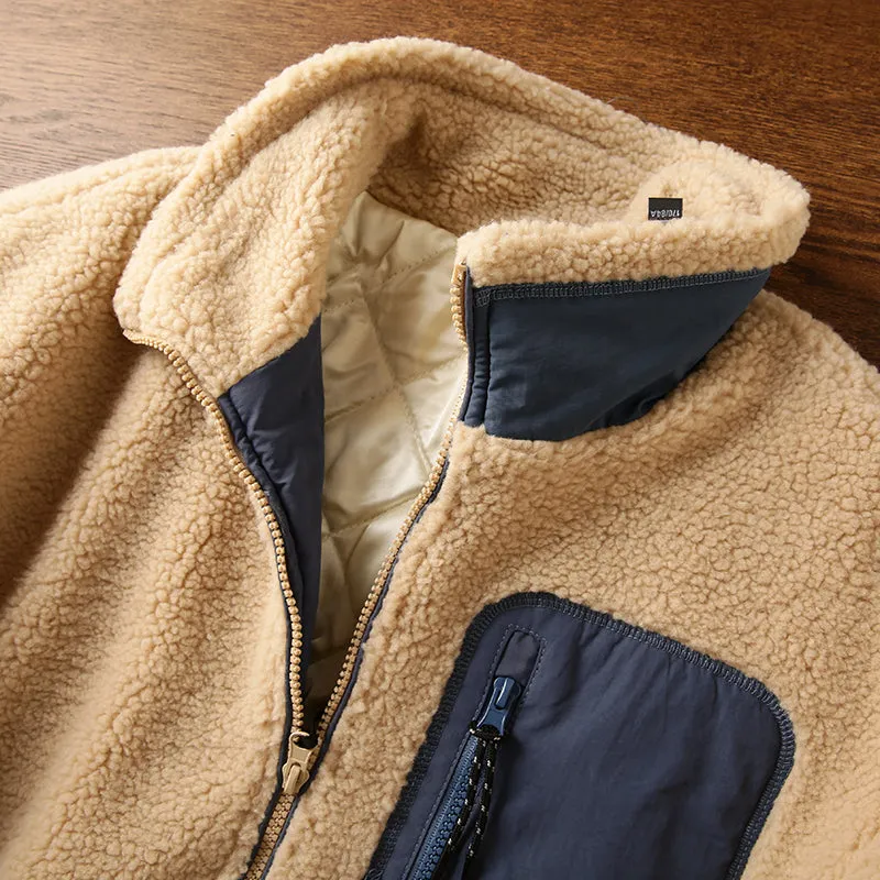 Autumn and winter mens quilted warm short stand collar cotton lambswool berber coat