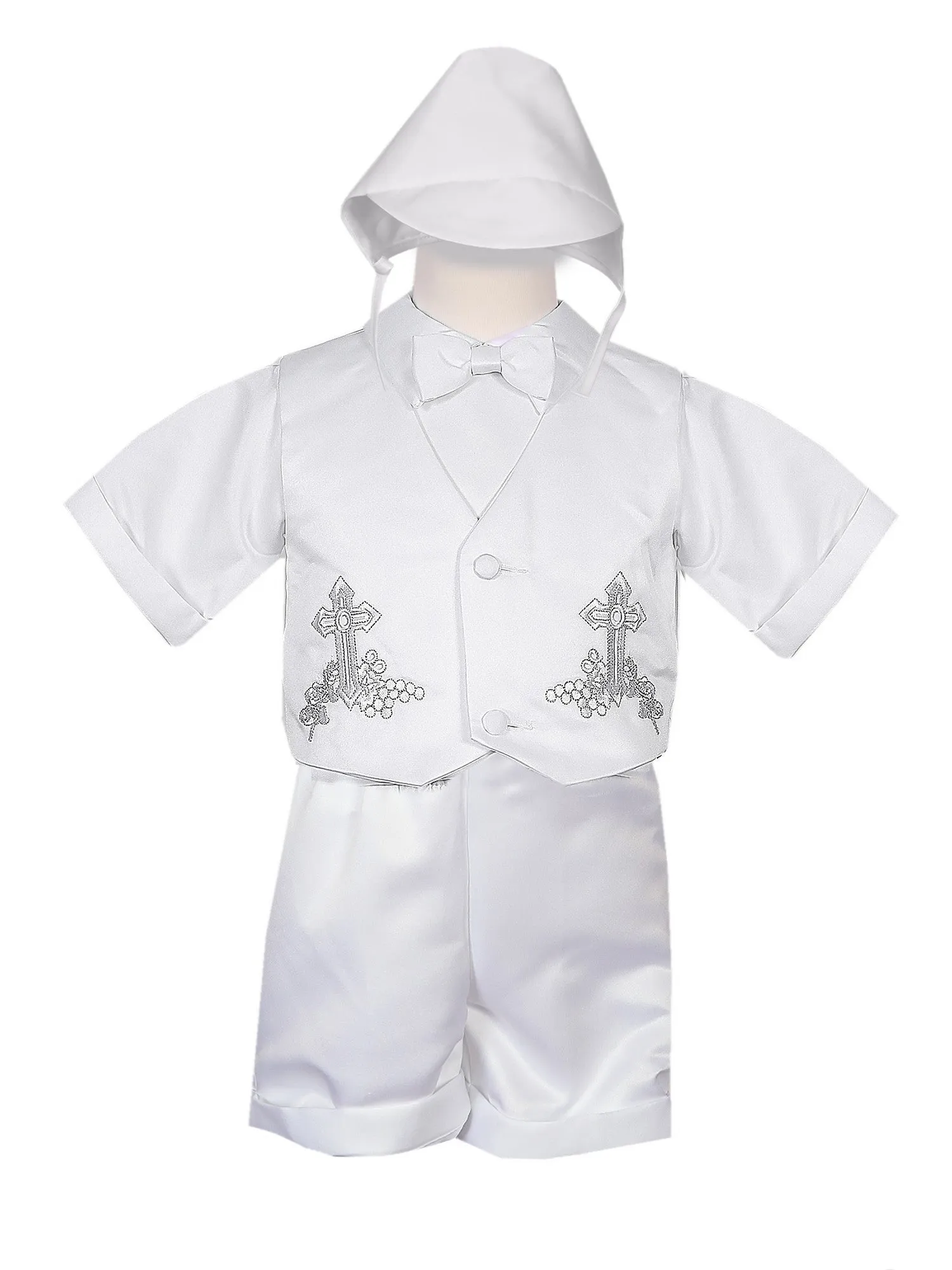 Baby Boys White 4 pc Cross Grapes Vest Hat Baptism Outfit 3-24M