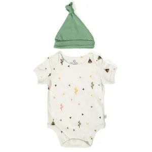 Baby Happy Camper Short Sleeves Bodysuit With An Organic Cotton Cap - White