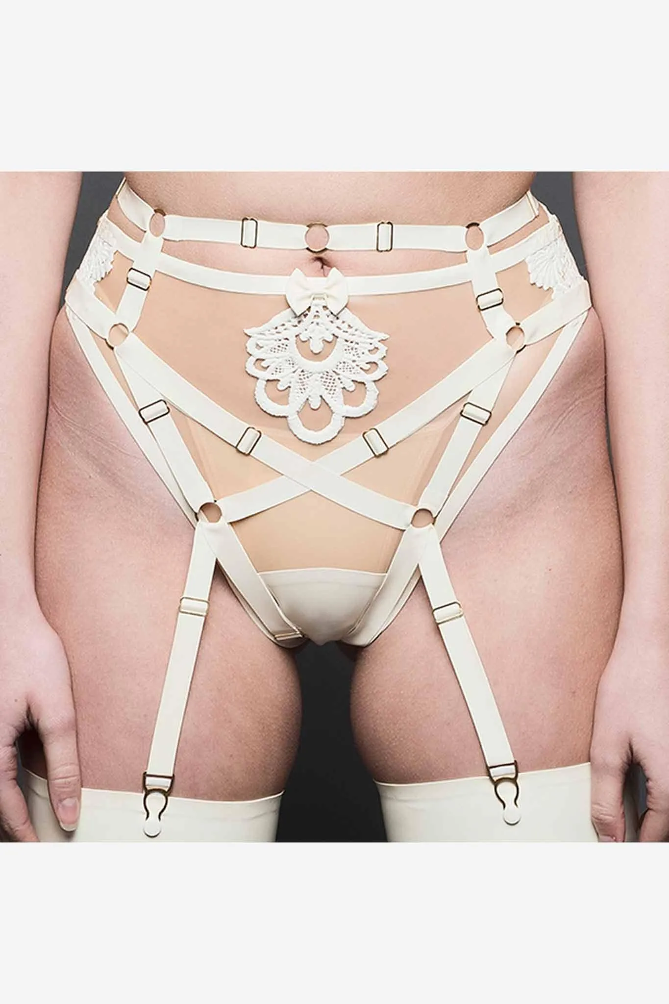 Baubo White Latex Suspender Briefs