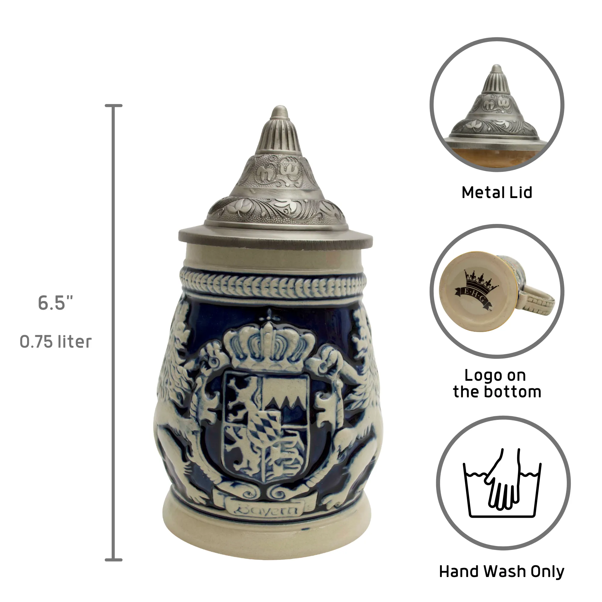 Bayern Coat of Arms Ceramic Beer Stein w/Lid