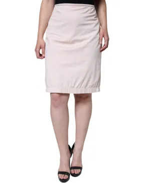 Beige Cotton Stretch Mid Waist Pencil Cut Skirt