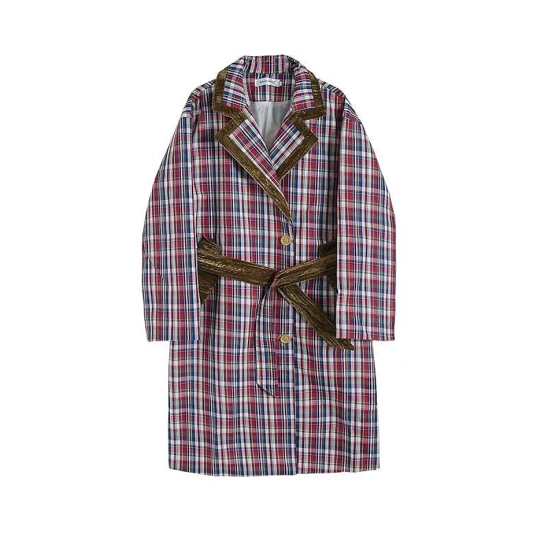 Belted Colorful Plaid Men Classic Long Coat