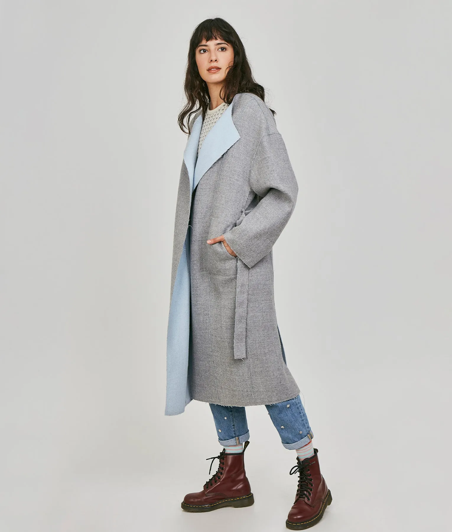 Belted Eased Reversible Coat - frayed edges