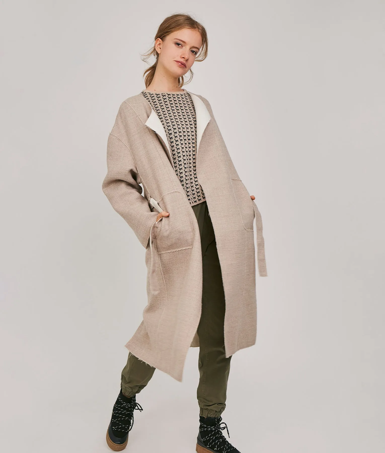 Belted Eased Reversible Coat - frayed edges