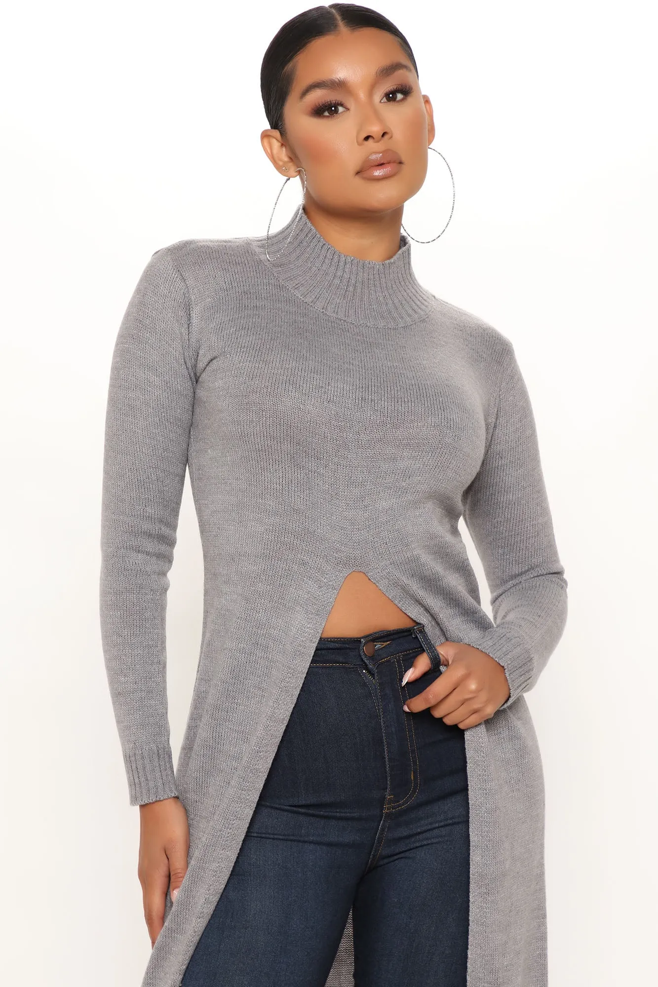 Best Believe It Tunic Sweater - Heathered Grey