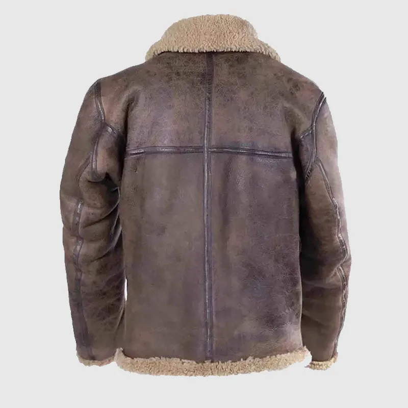 Best Quality Mens Brown Shearling Distressed Leather Jacket