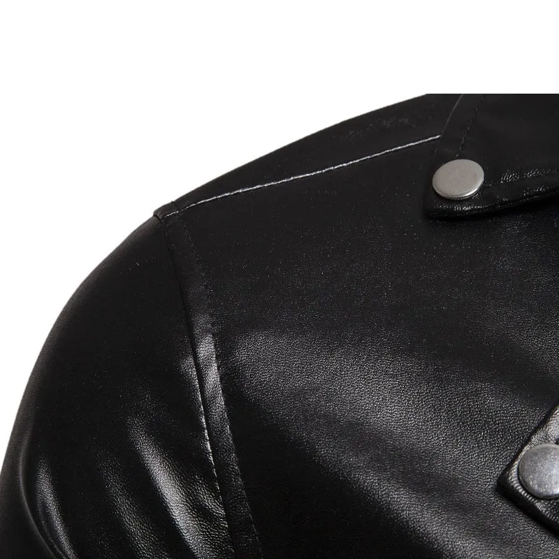 Biker Faux Leather Button Decorated Jacket