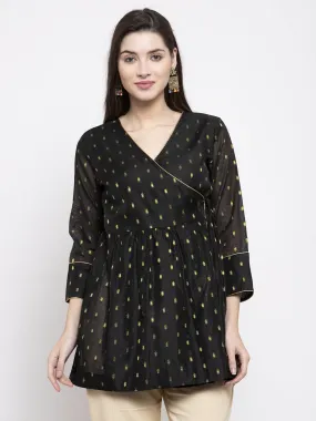 Black & Golden Print Angrakha Tunic