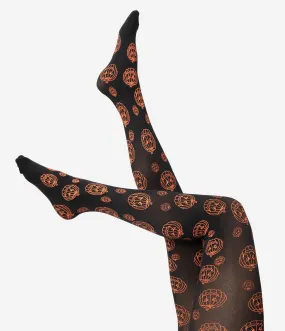 Black & Orange Pumpkin Print Pantyhose