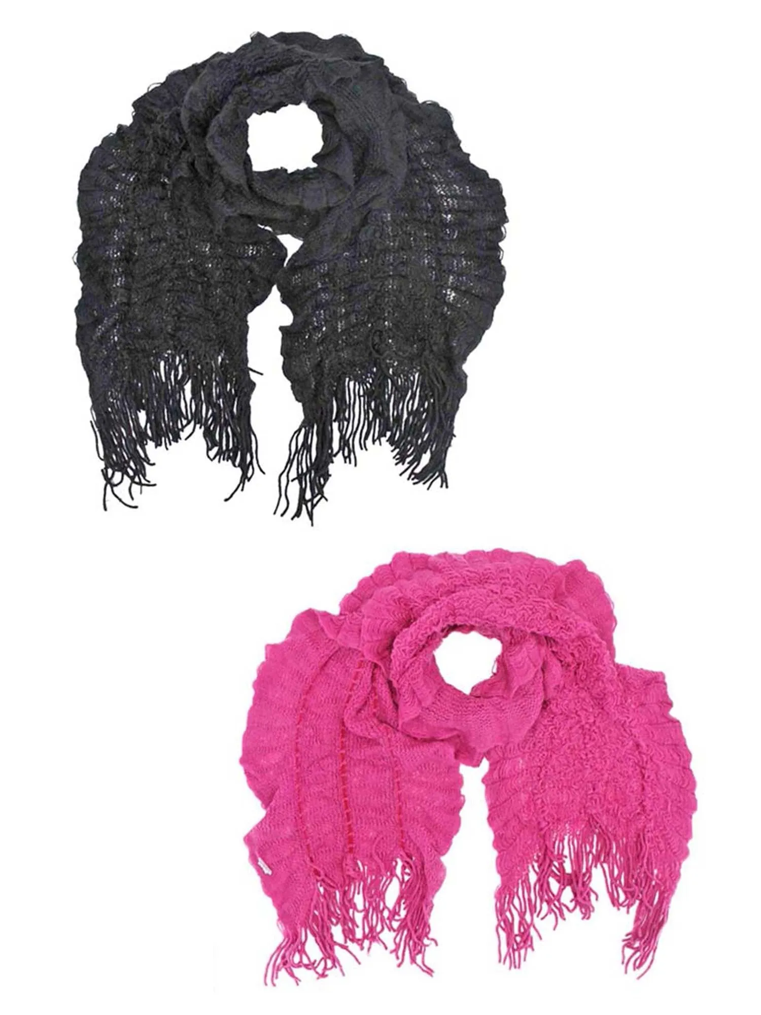 Black & Pink Crochet Lightweight Fashion Scarf 2-Pack Set