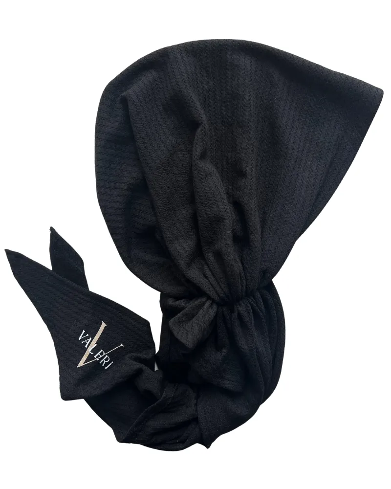 Black Eyelet Knit Pre-Tied Bandanna with Full Grip