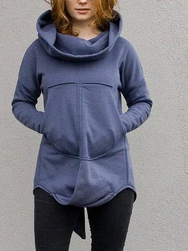 Blue Long Sleeve Casual Cotton-Blend Sweatshirt