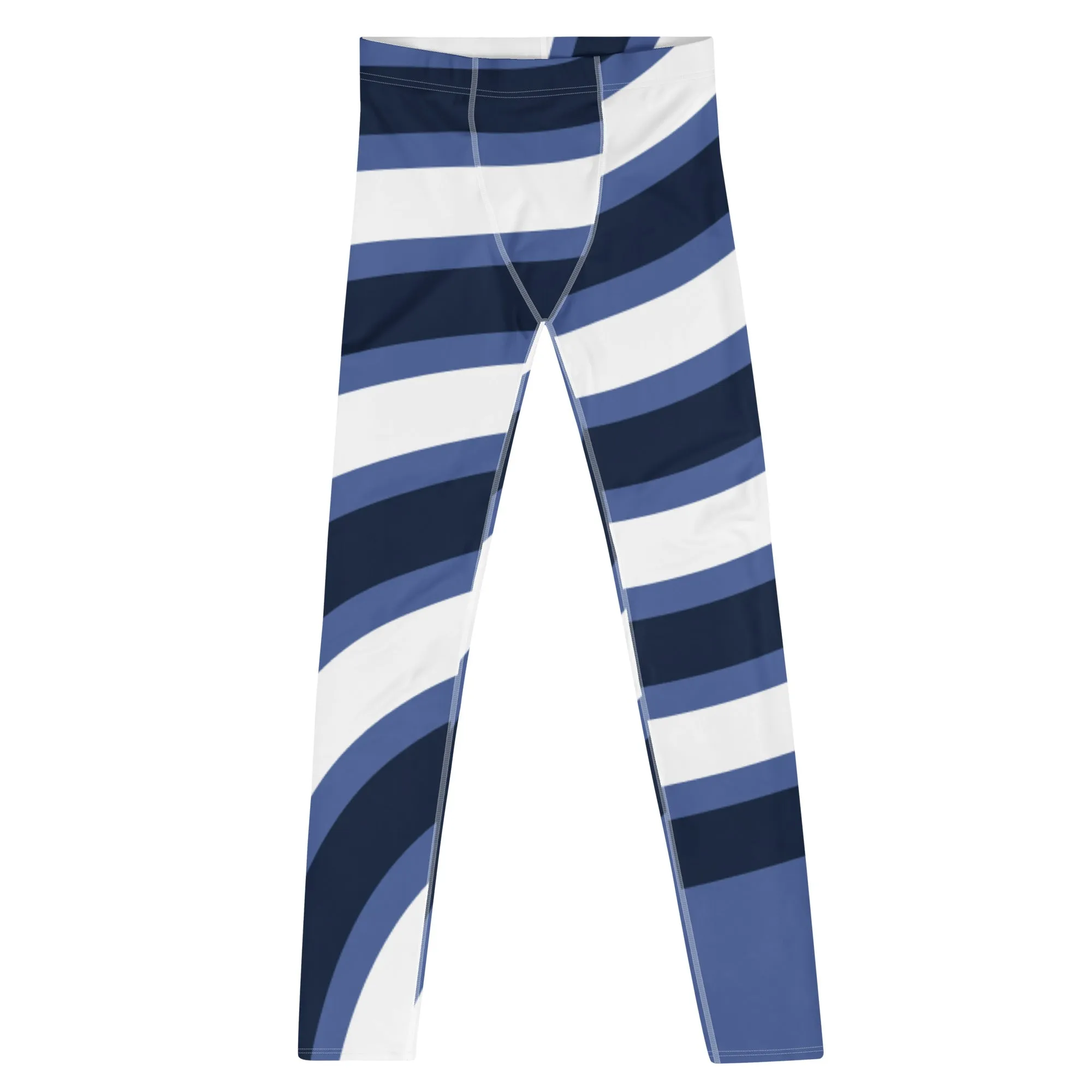 Blue White Swirl Men's Leggings, Designer Best Premium Quality Running Sports Tights-Made in USA/EU/MX