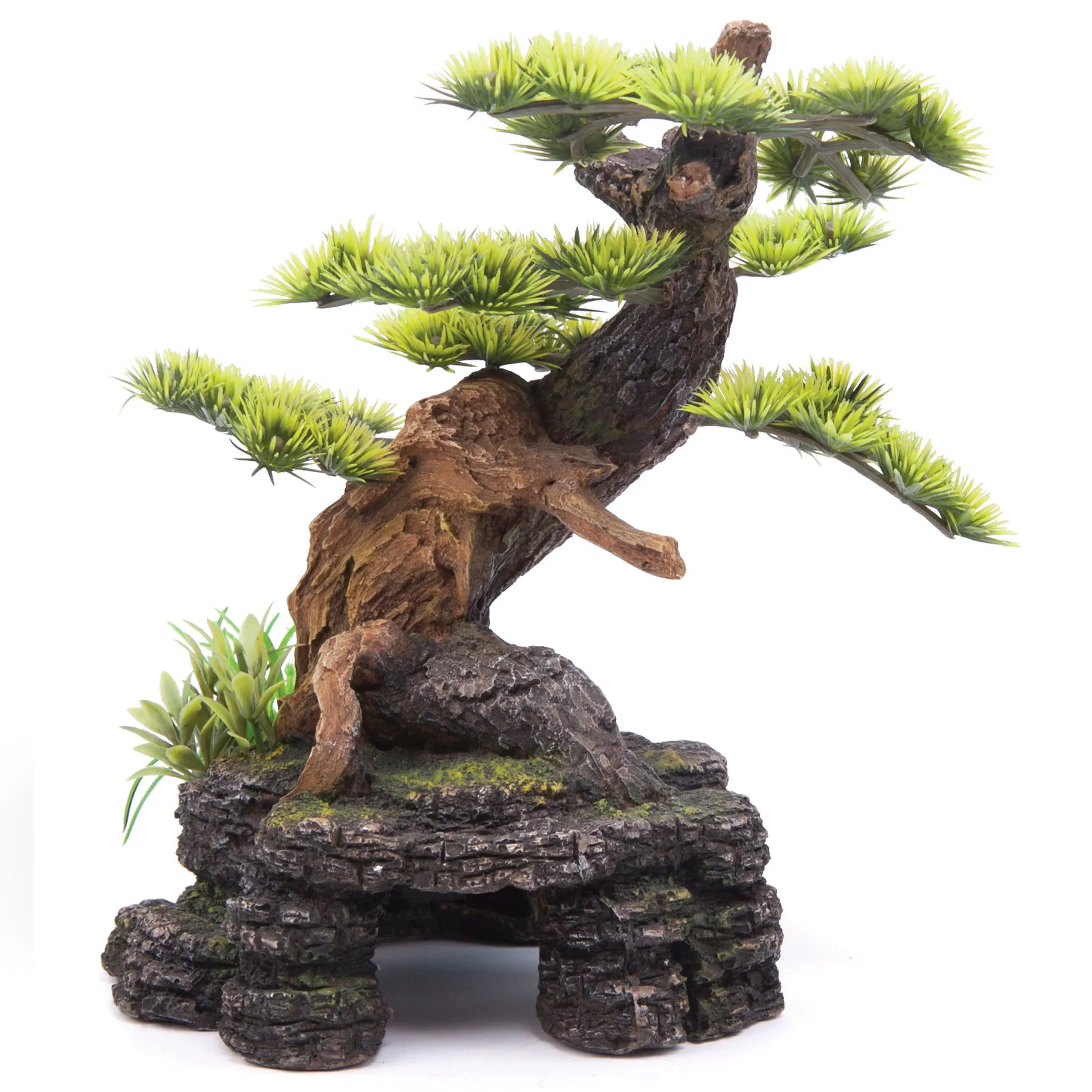 Bonsai With Cave & Plants Fish Tank Ornament